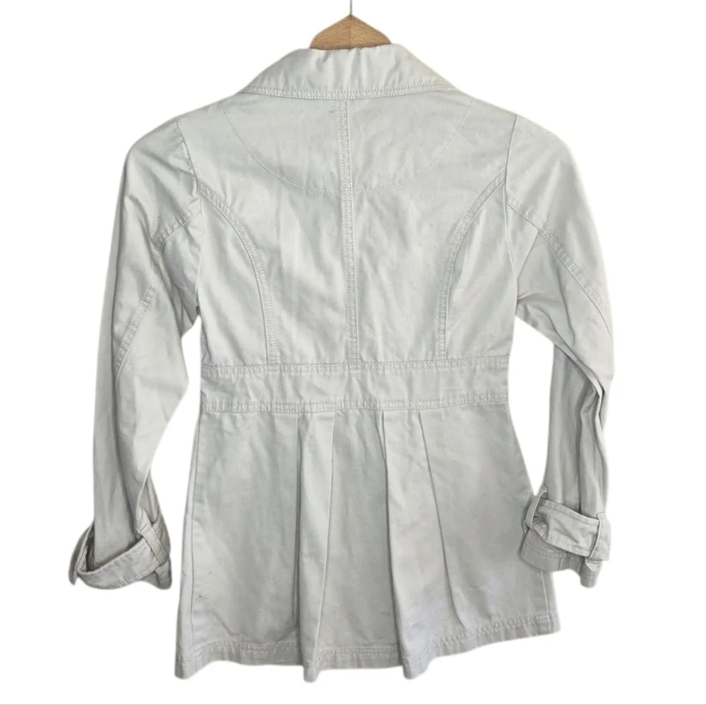 Justice Khaki Cream Button Front Jacket Notch Collar Girls Size 8 100% Cotton